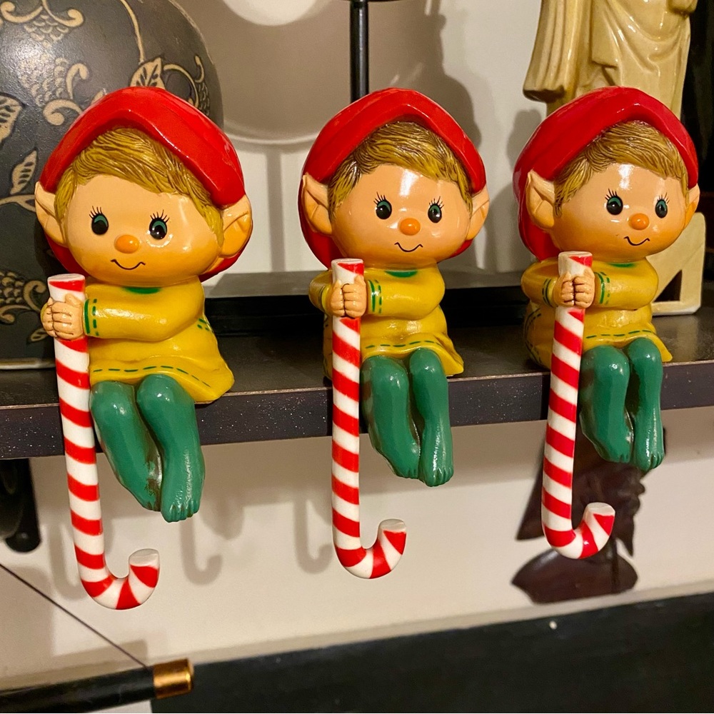 🎄Vintage Hallmark 1980’s Pixie Elf Upside Down Candy Cane Stocking Holder